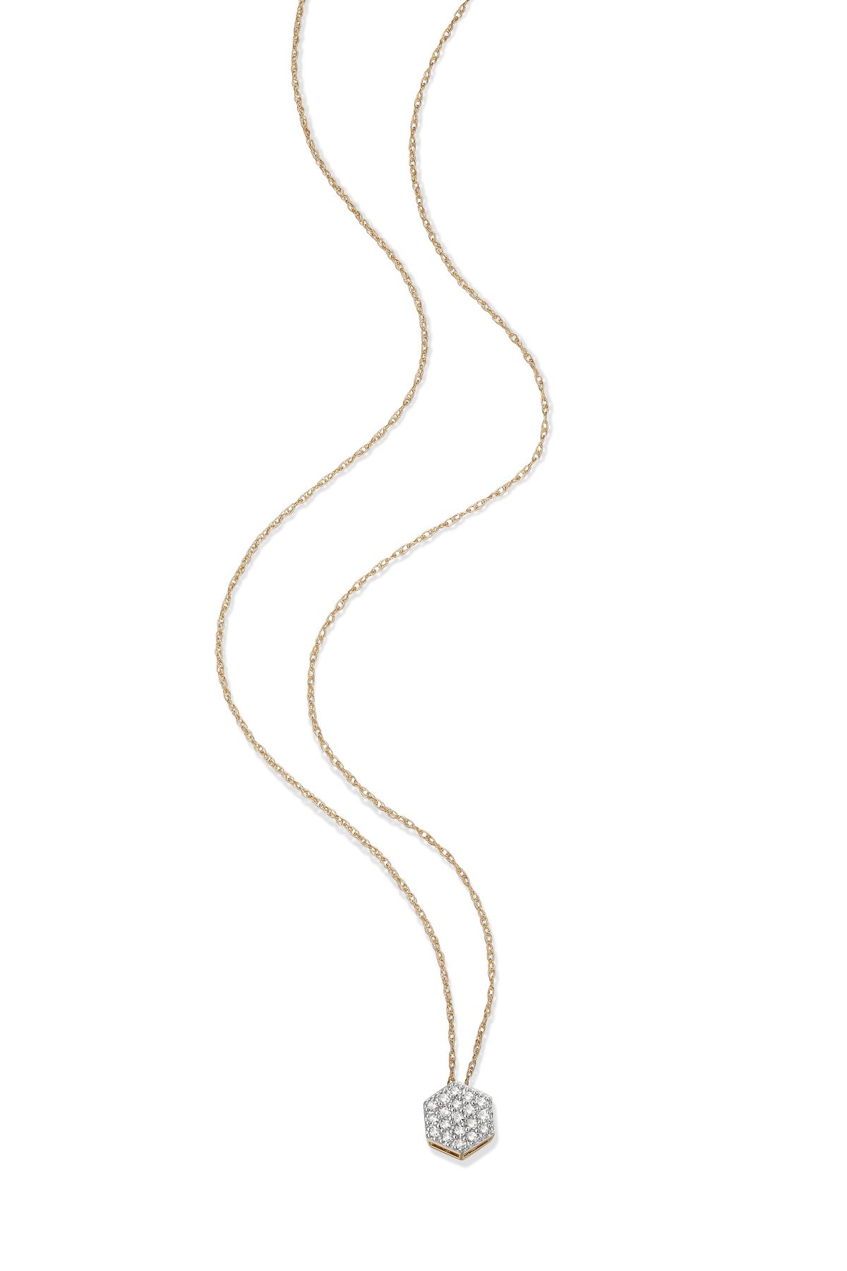 1/5 cttw Diamond Hexagon Necklace in 14k Yellow Gold