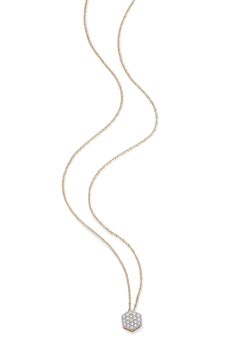 1/5 cttw Diamond Hexagon Necklace in 14k Yellow Gold