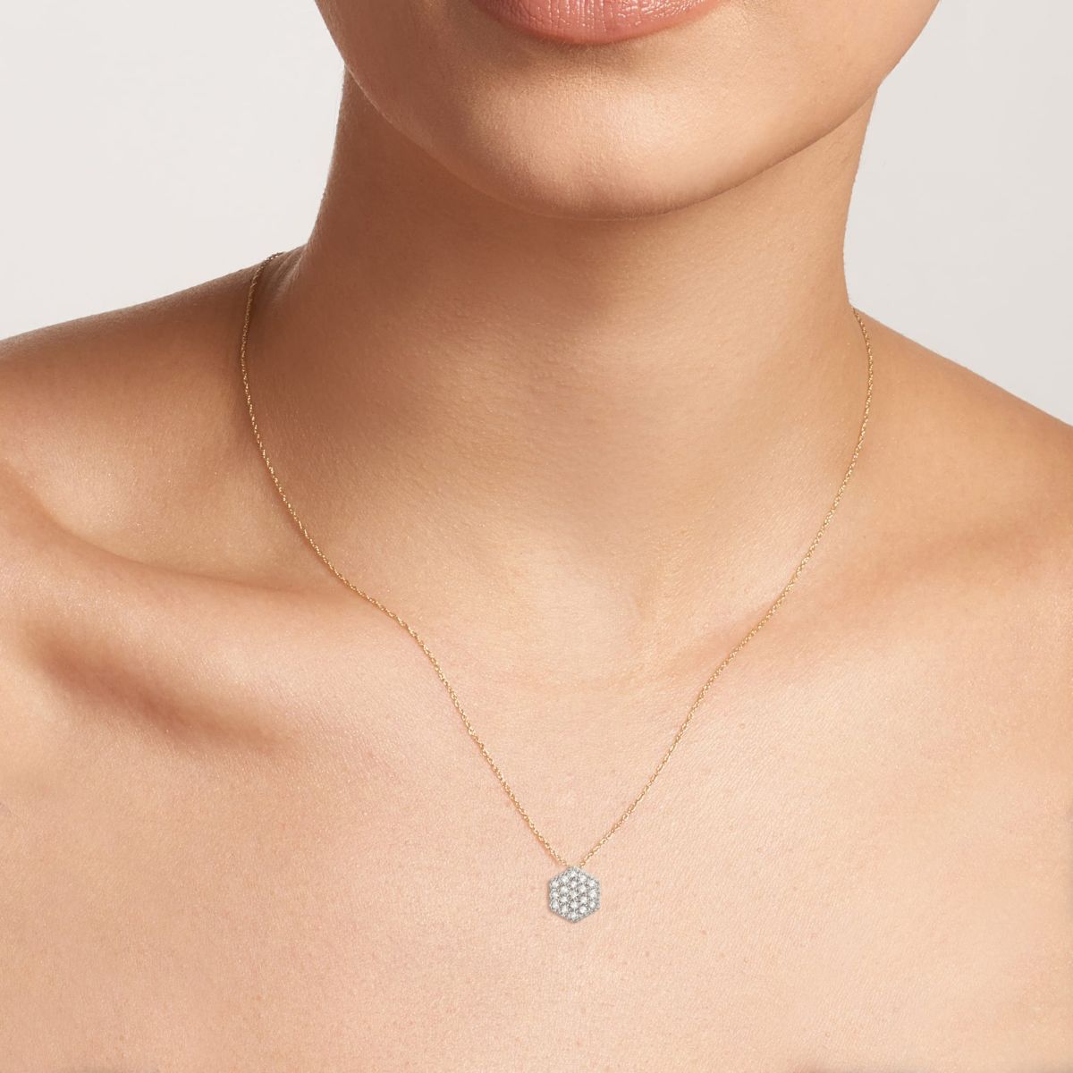 1/5 cttw Diamond Hexagon Necklace in 14k Yellow Gold