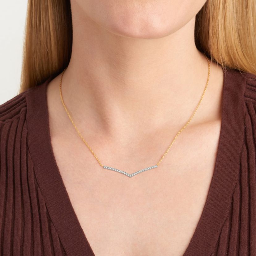1/8 cttw Diamond Chevron Necklace in 14k Yellow Gold