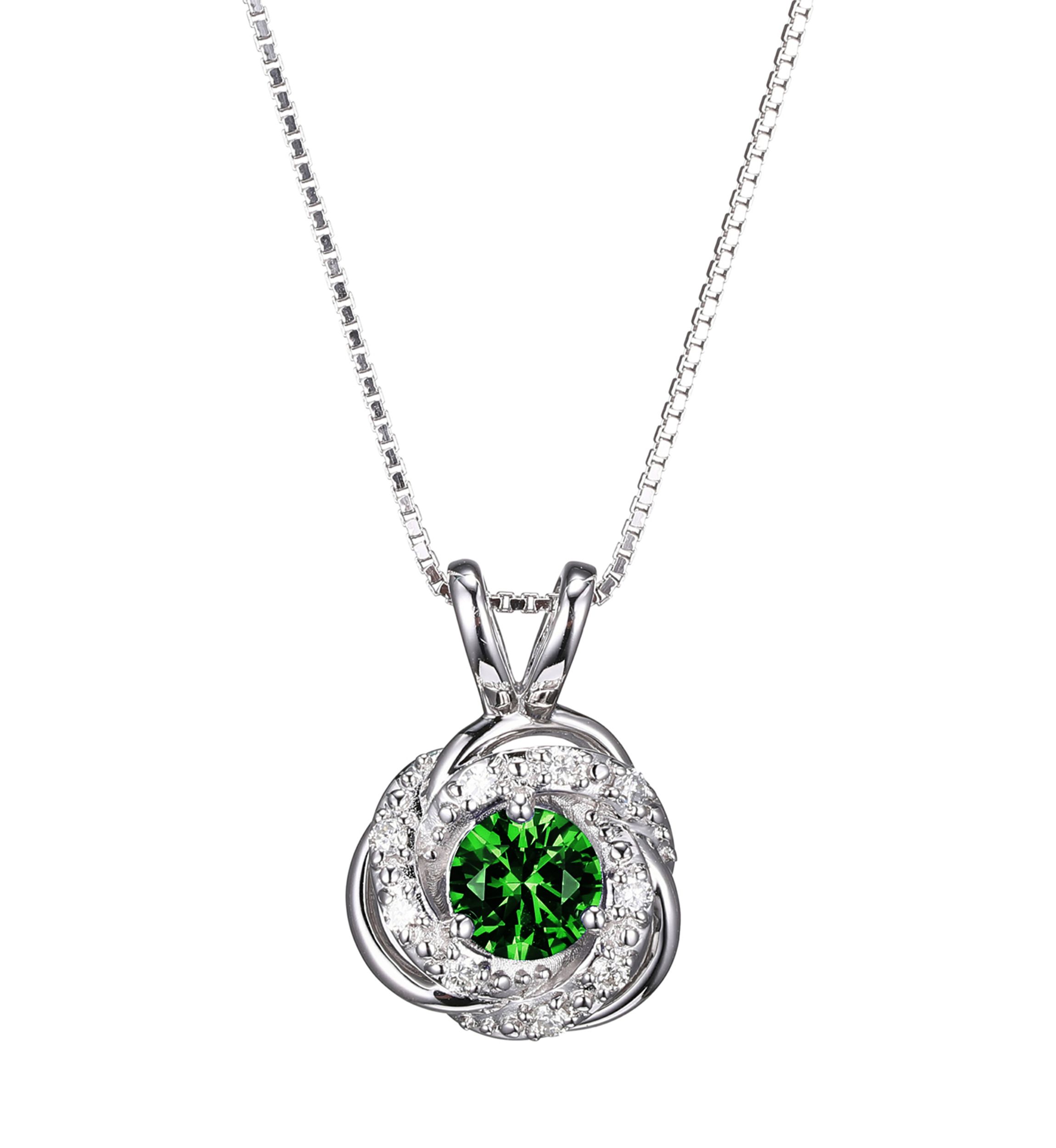 Lab Created Diamond and Created Gemstone Love Knot Pendant Necklace in Rhodium Plated Sterling Silver