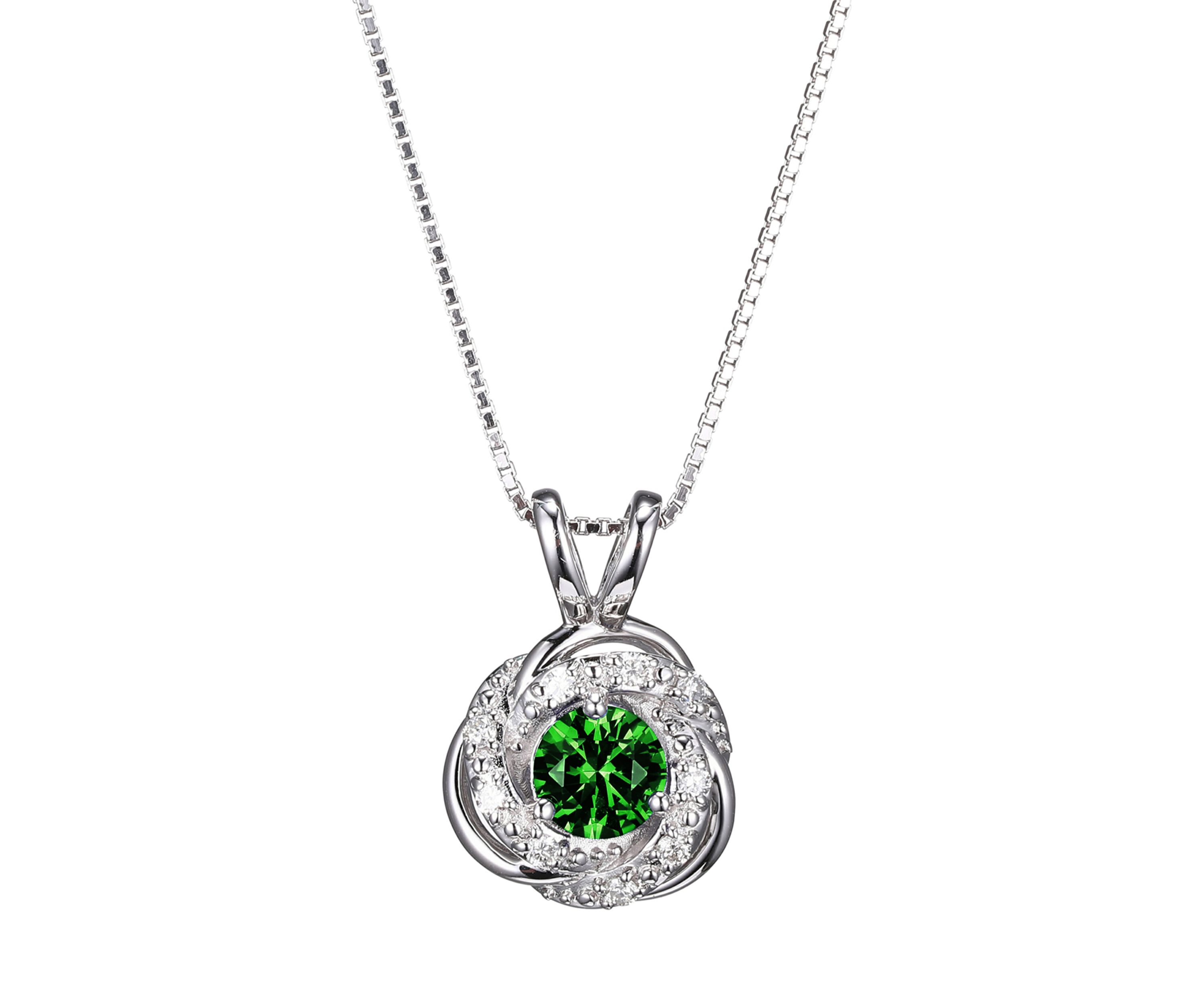 Lab Created Diamond and Created Gemstone Love Knot Pendant Necklace in Rhodium Plated Sterling Silver