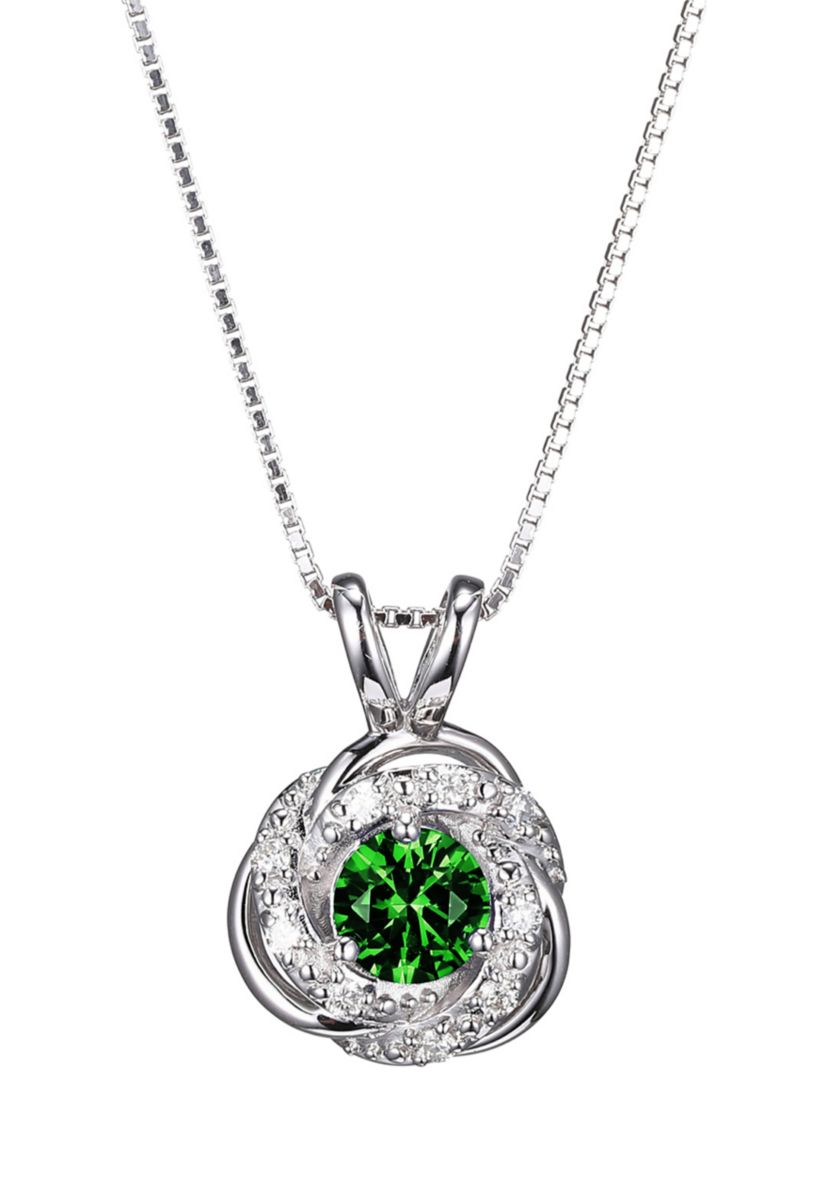Lab Created Diamond and Created Gemstone Love Knot Pendant Necklace in Rhodium Plated Sterling Silver