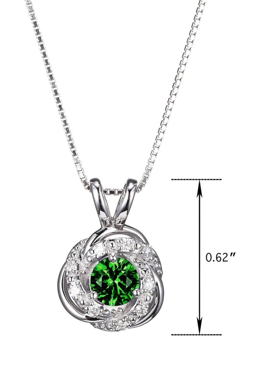 Lab Created Diamond and Created Gemstone Love Knot Pendant Necklace in Rhodium Plated Sterling Silver