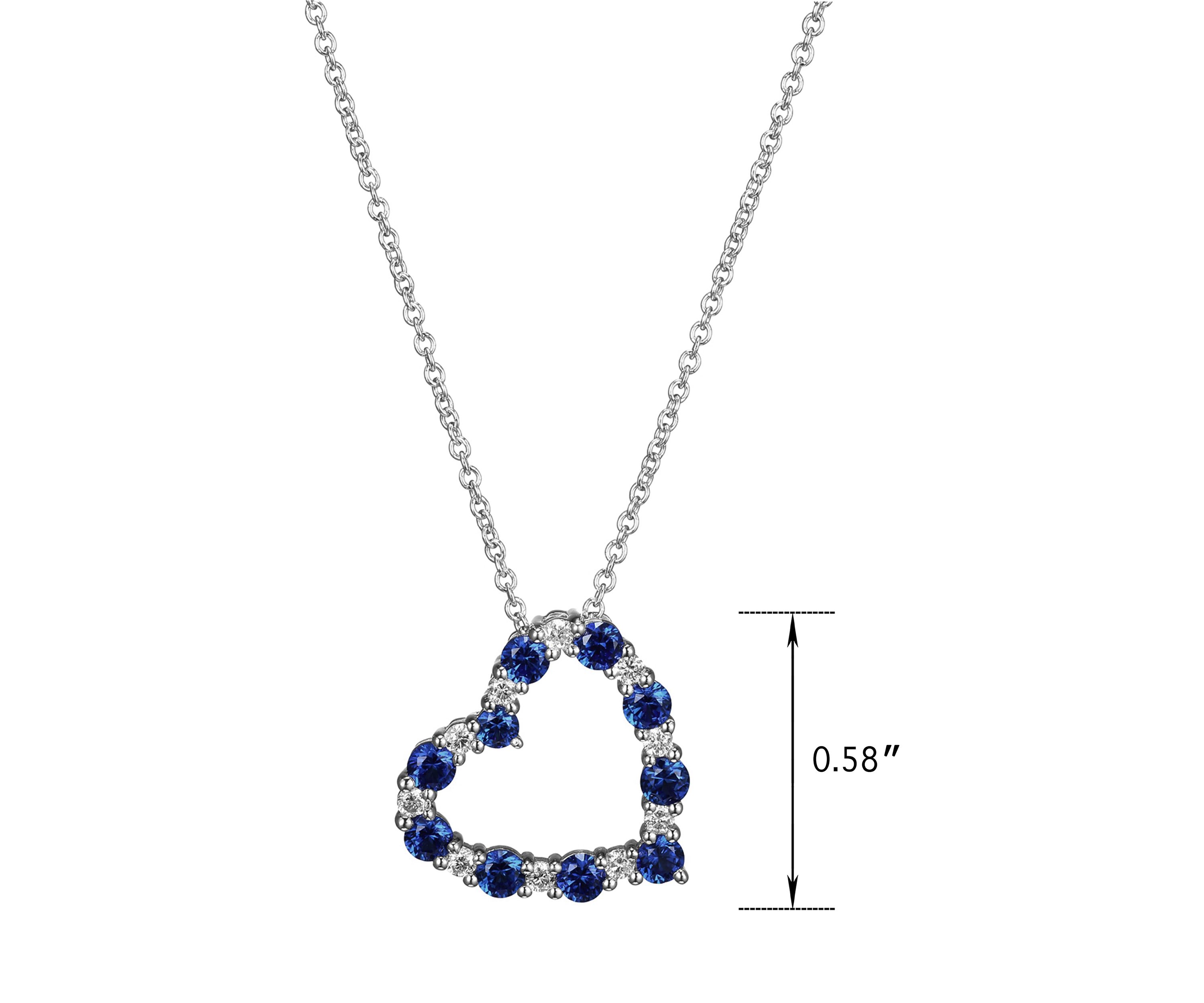 Lab Created Diamond and Gemstone Open Heart Pendant Necklace in Rhodium Plated Sterling Silver