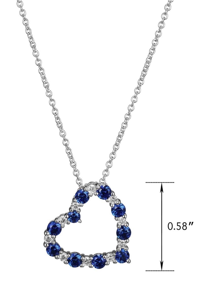 Lab Created Diamond and Gemstone Open Heart Pendant Necklace in Rhodium Plated Sterling Silver