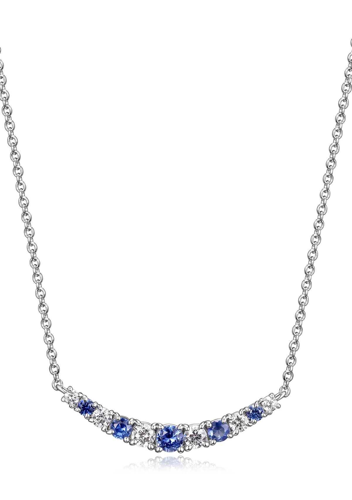 Lab Created Diamond and Gemstone Curved Cluster Bar Necklace in Rhodium Plated Sterling Silver