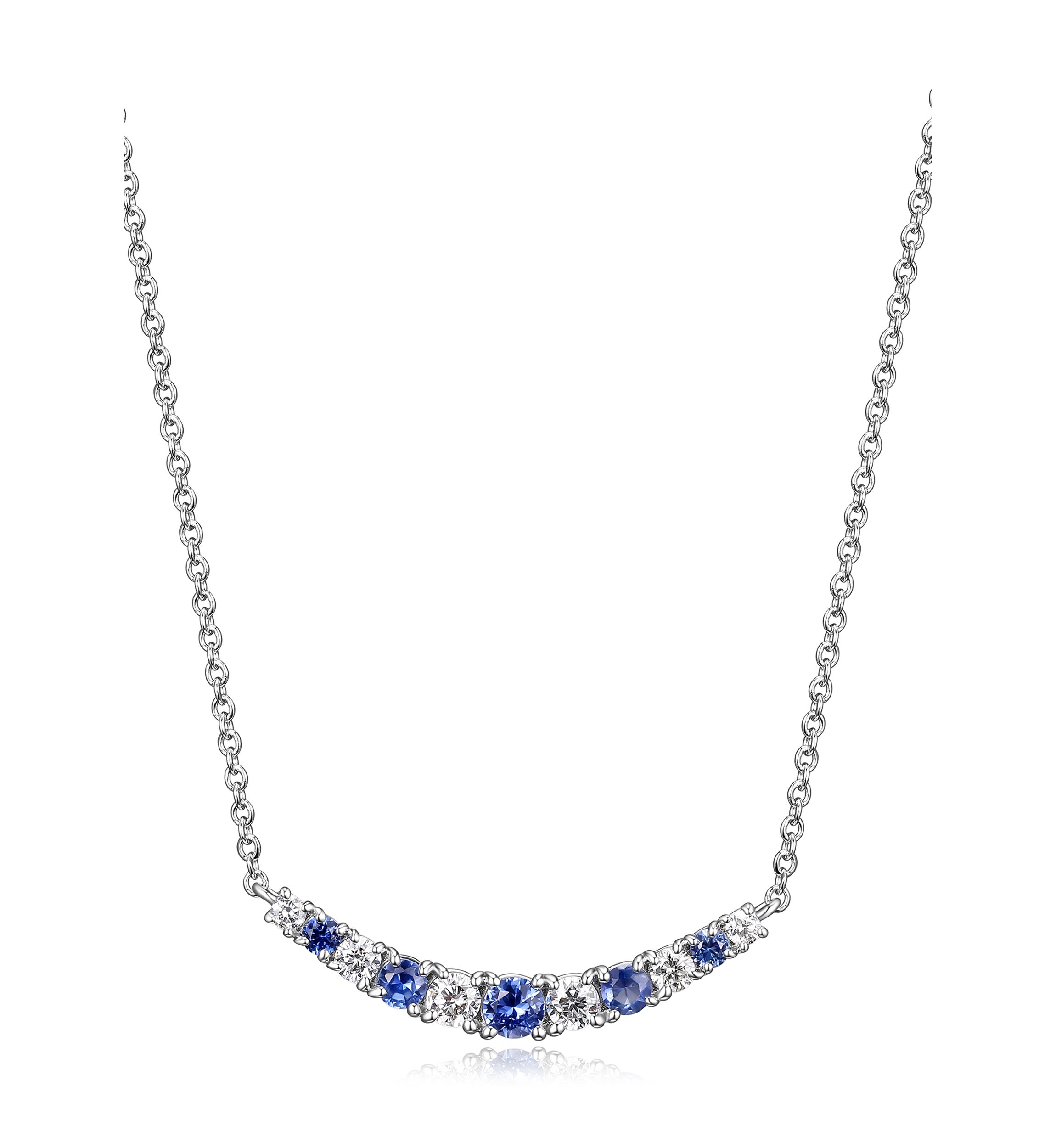 Lab Created Diamond and Gemstone Curved Cluster Bar Necklace in Rhodium Plated Sterling Silver