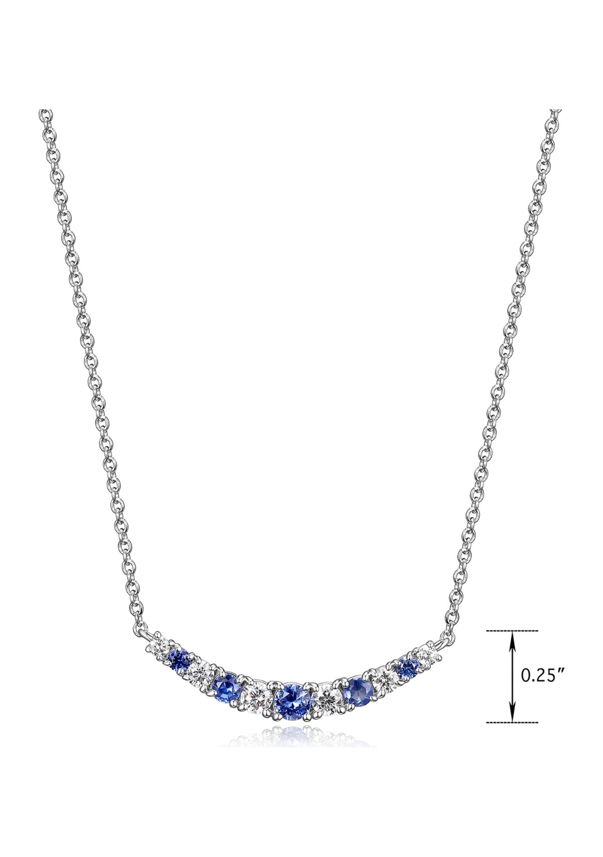 Lab Created Diamond and Gemstone Curved Cluster Bar Necklace in Rhodium Plated Sterling Silver