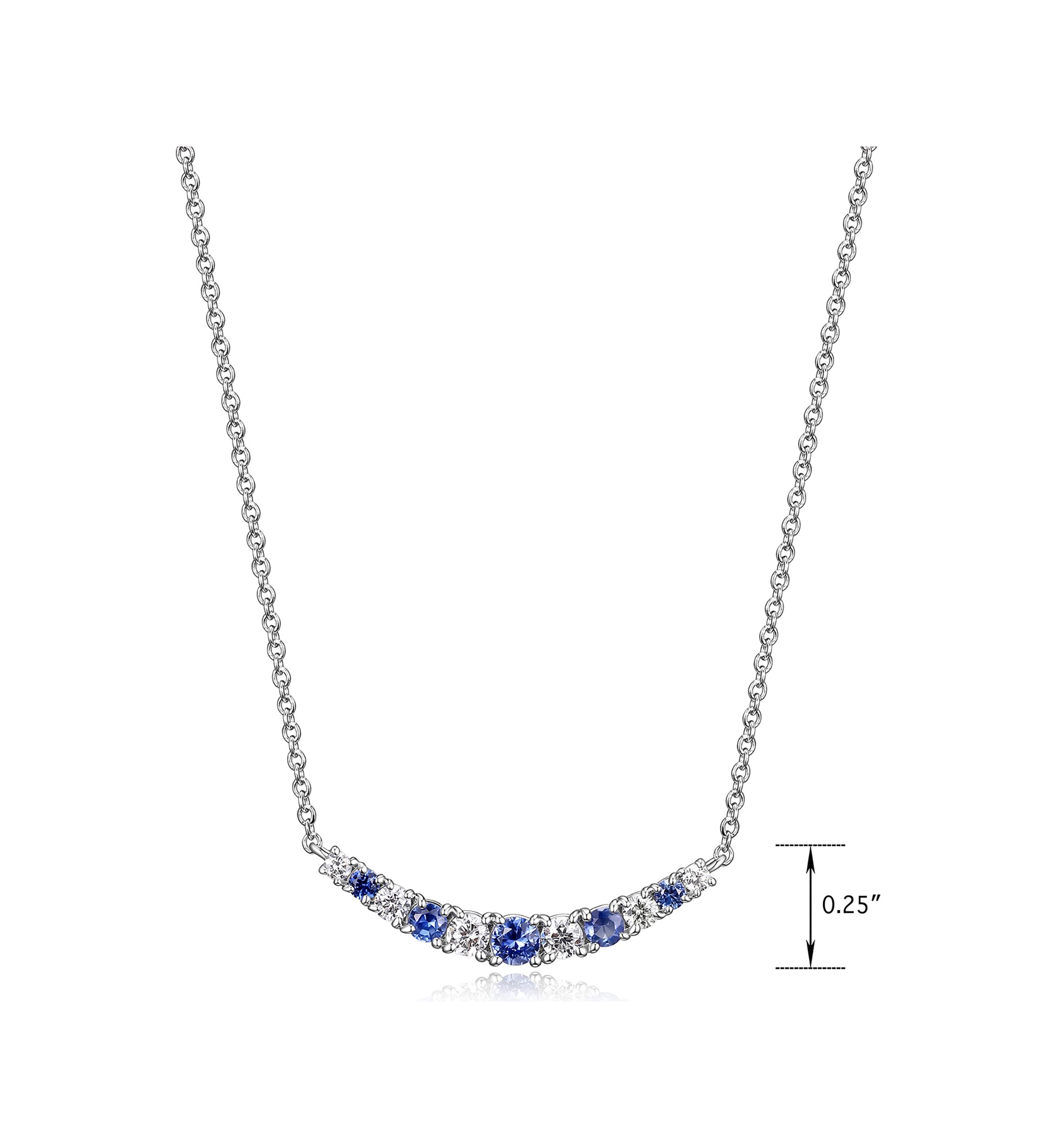 Lab Created Diamond and Gemstone Curved Cluster Bar Necklace in Rhodium Plated Sterling Silver