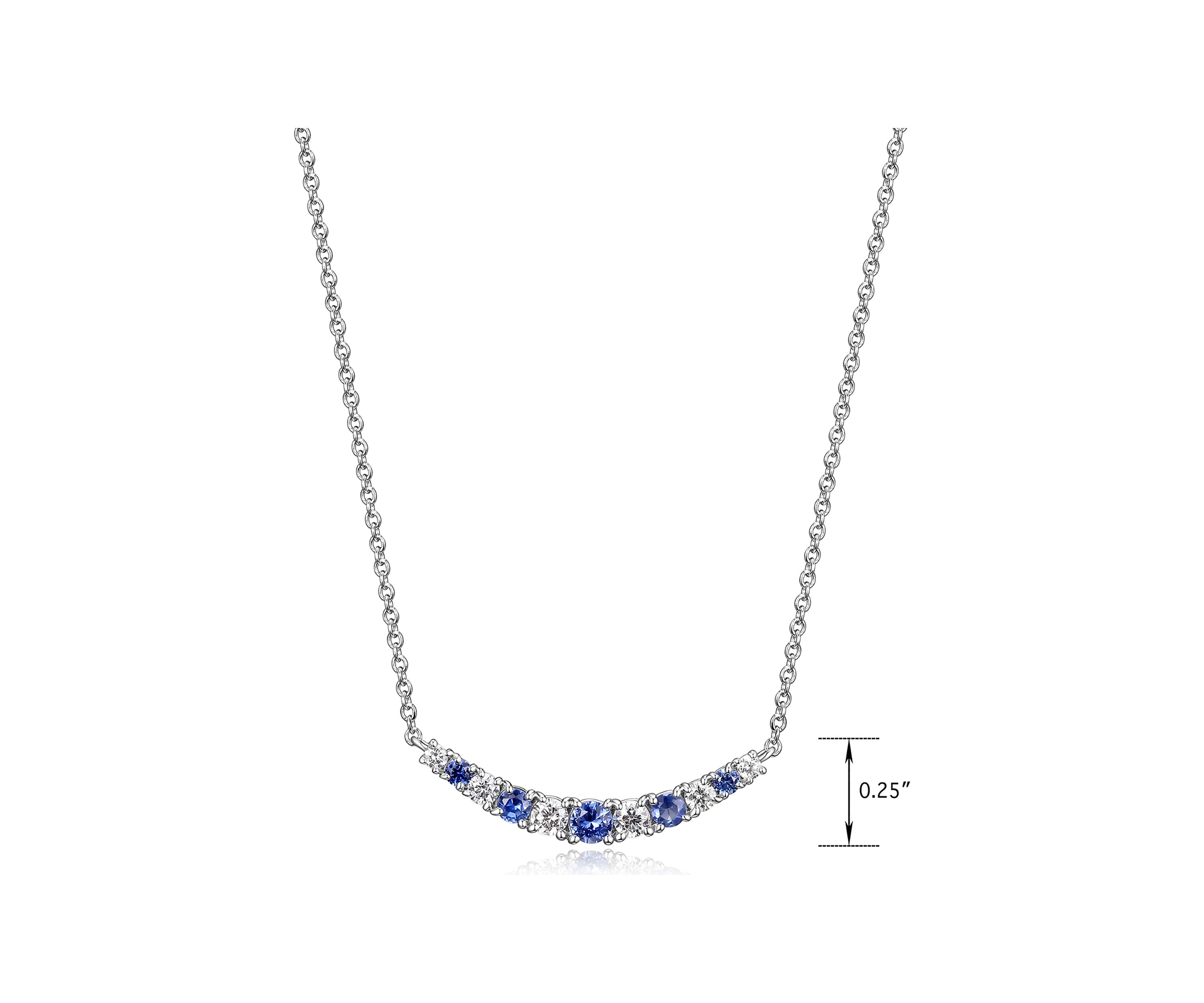 Lab Created Diamond and Gemstone Curved Cluster Bar Necklace in Rhodium Plated Sterling Silver