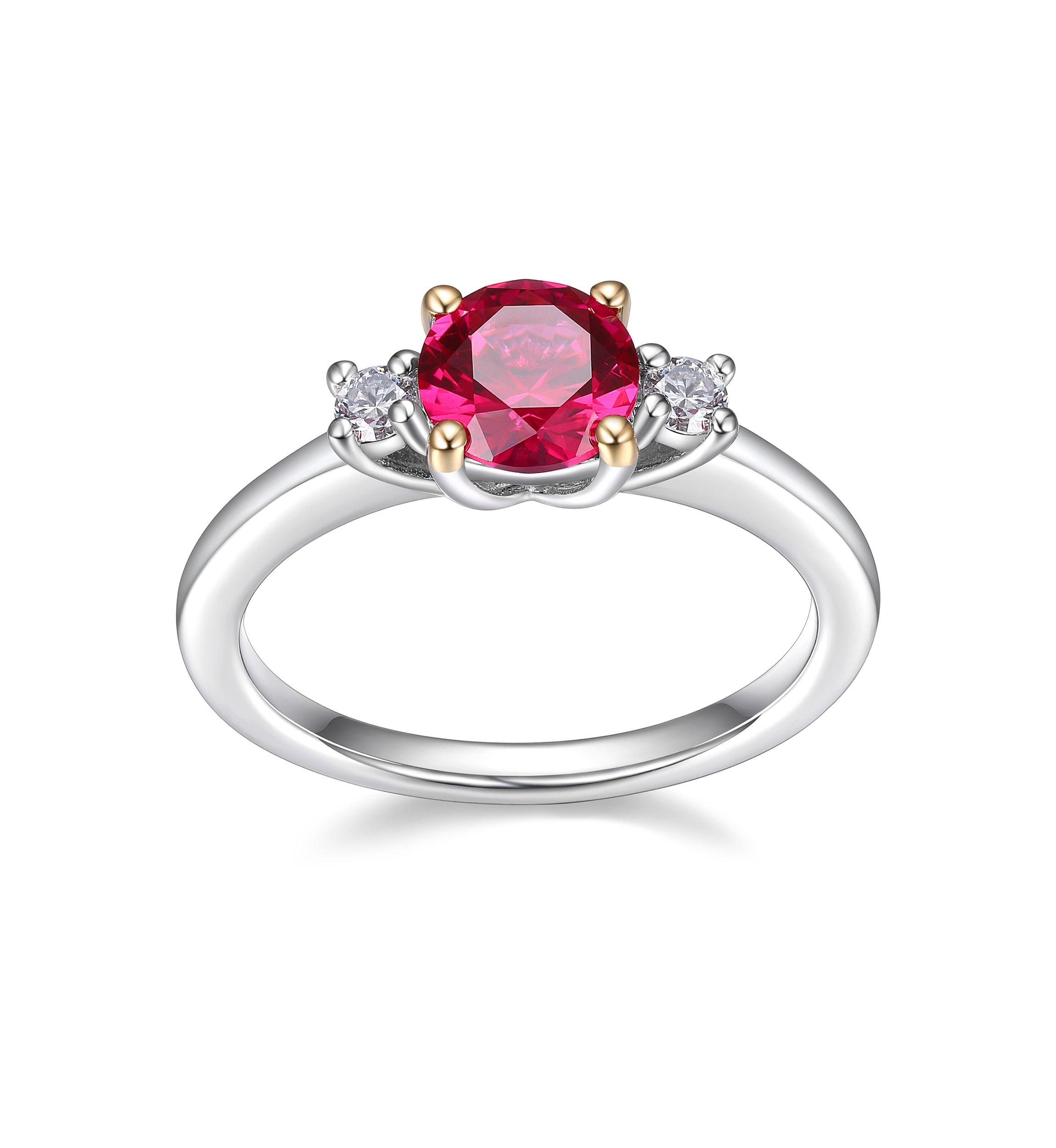 Rhodium Plated Sterling Silver Womens Created Blue Sapphire or Created Ruby and Lab Grown Diamond Ring