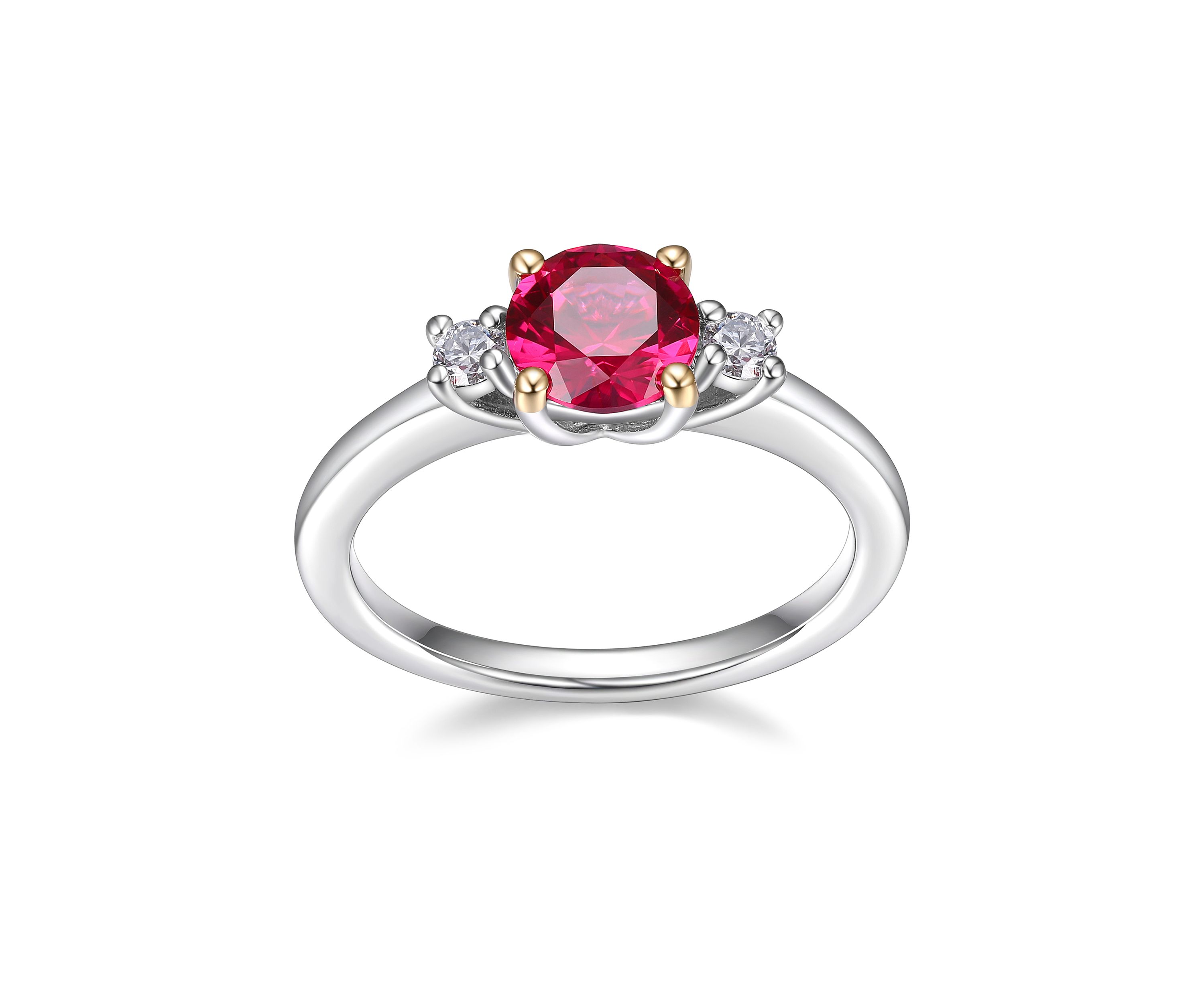 Rhodium Plated Sterling Silver Womens Created Blue Sapphire or Created Ruby and Lab Grown Diamond Ring