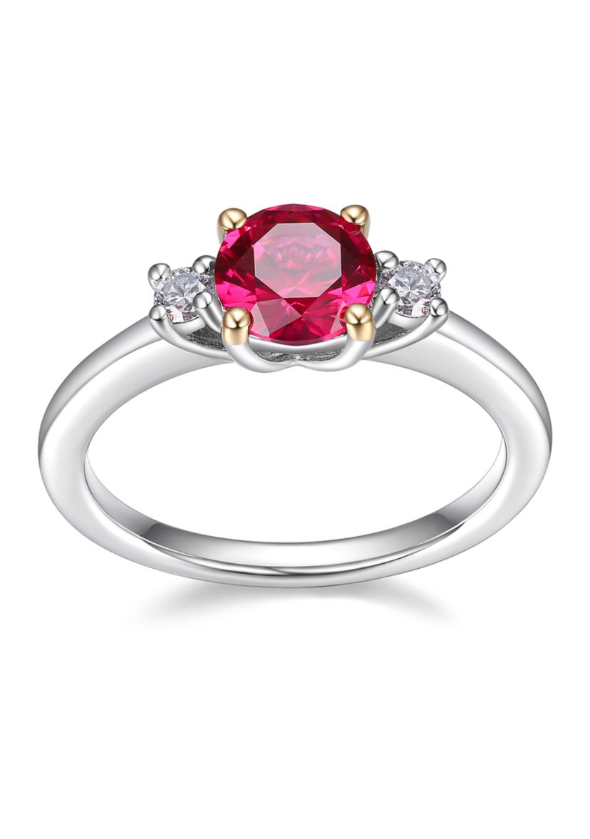 Rhodium Plated Sterling Silver Womens Created Blue Sapphire or Created Ruby and Lab Grown Diamond Ring