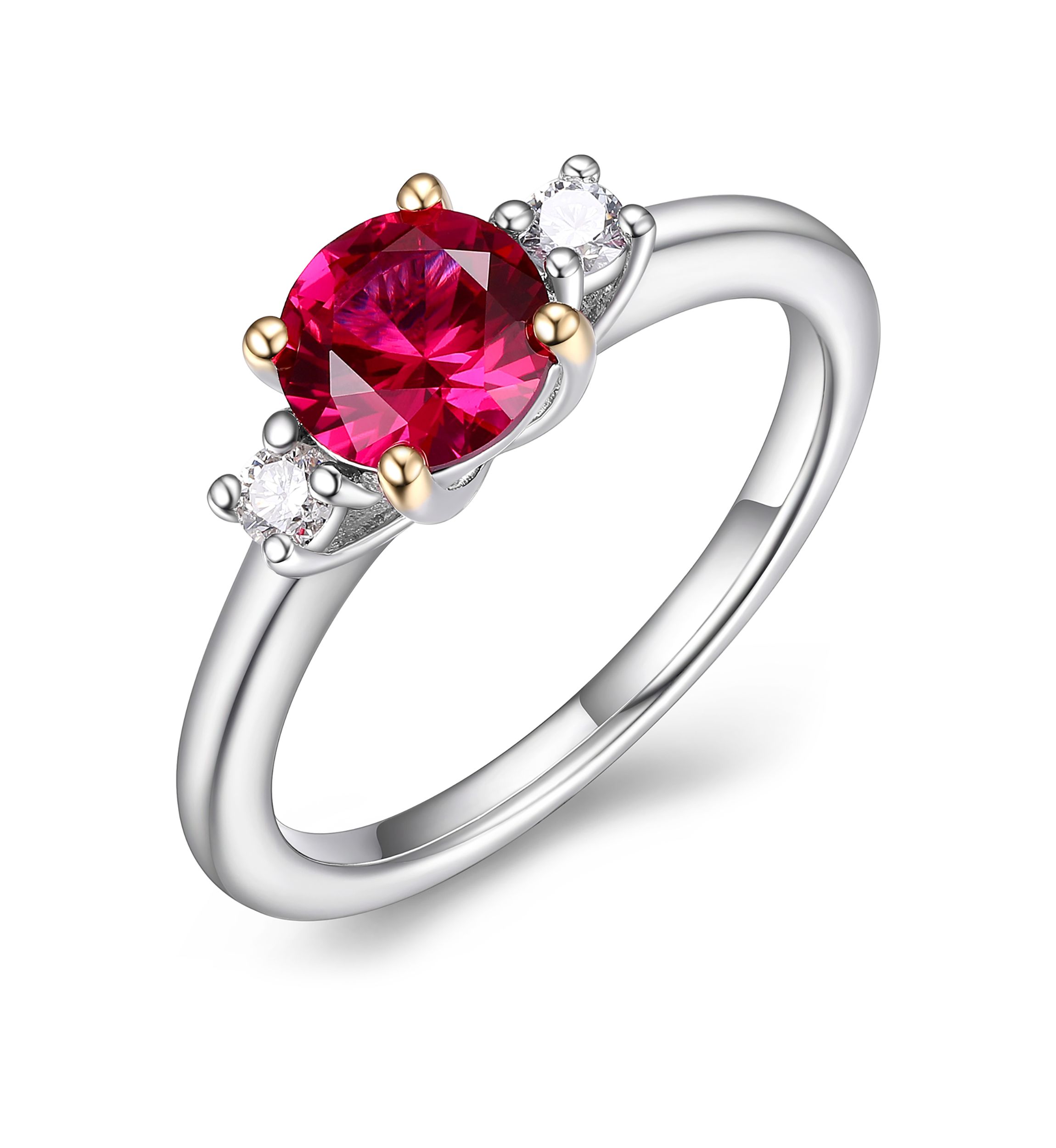 Rhodium Plated Sterling Silver Womens Created Blue Sapphire or Created Ruby and Lab Grown Diamond Ring