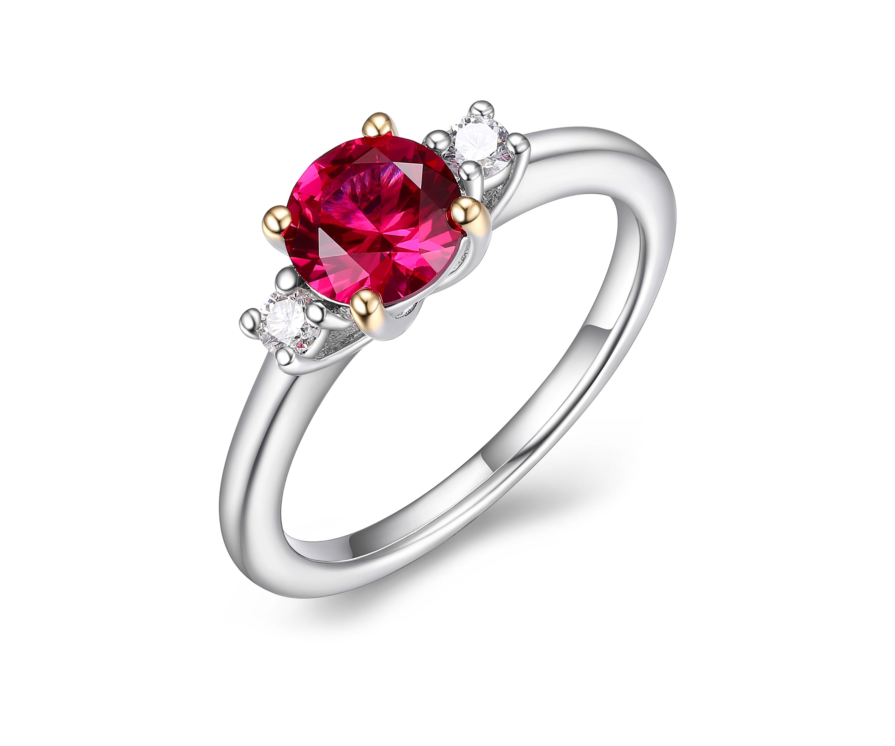 Rhodium Plated Sterling Silver Womens Created Blue Sapphire or Created Ruby and Lab Grown Diamond Ring