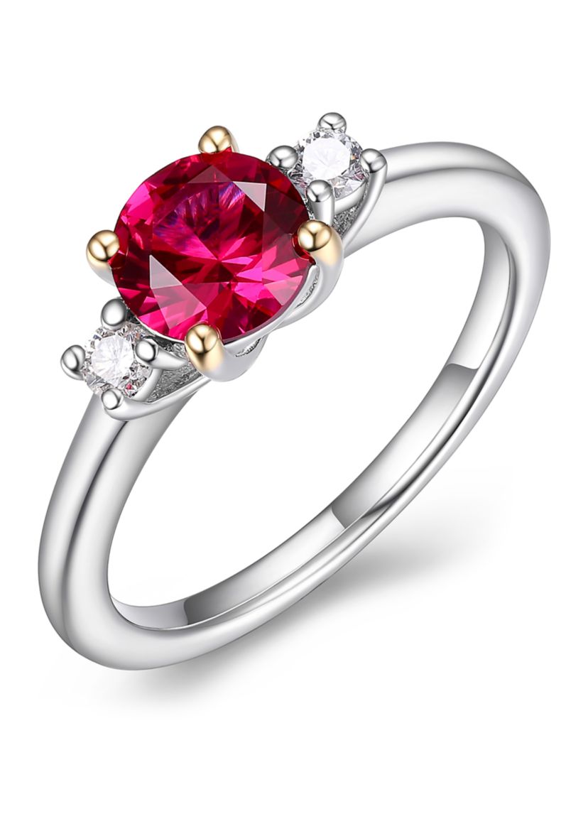 Rhodium Plated Sterling Silver Womens Created Blue Sapphire or Created Ruby and Lab Grown Diamond Ring