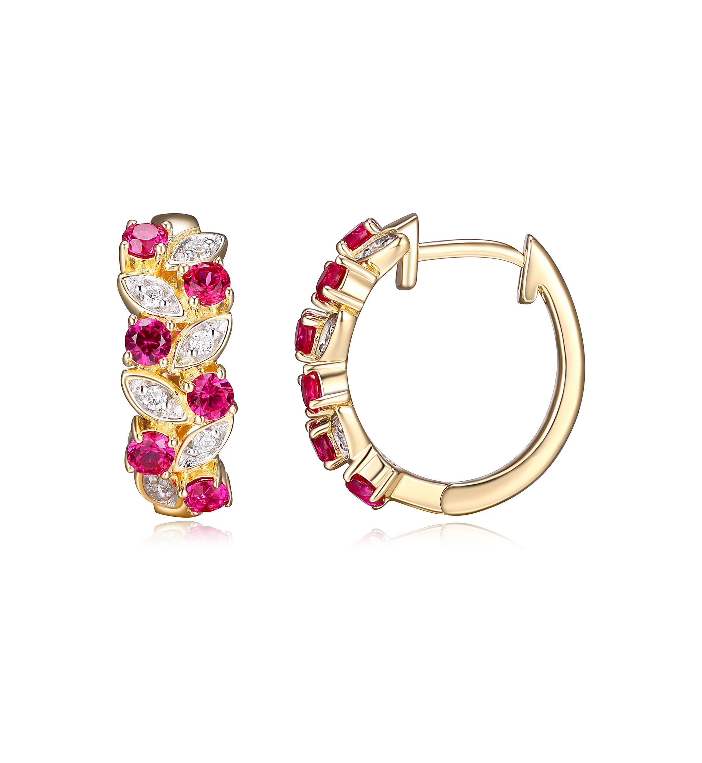 Lab Created Diamond and Gemstone Cluster Hoop Earrings in Sterling Silver