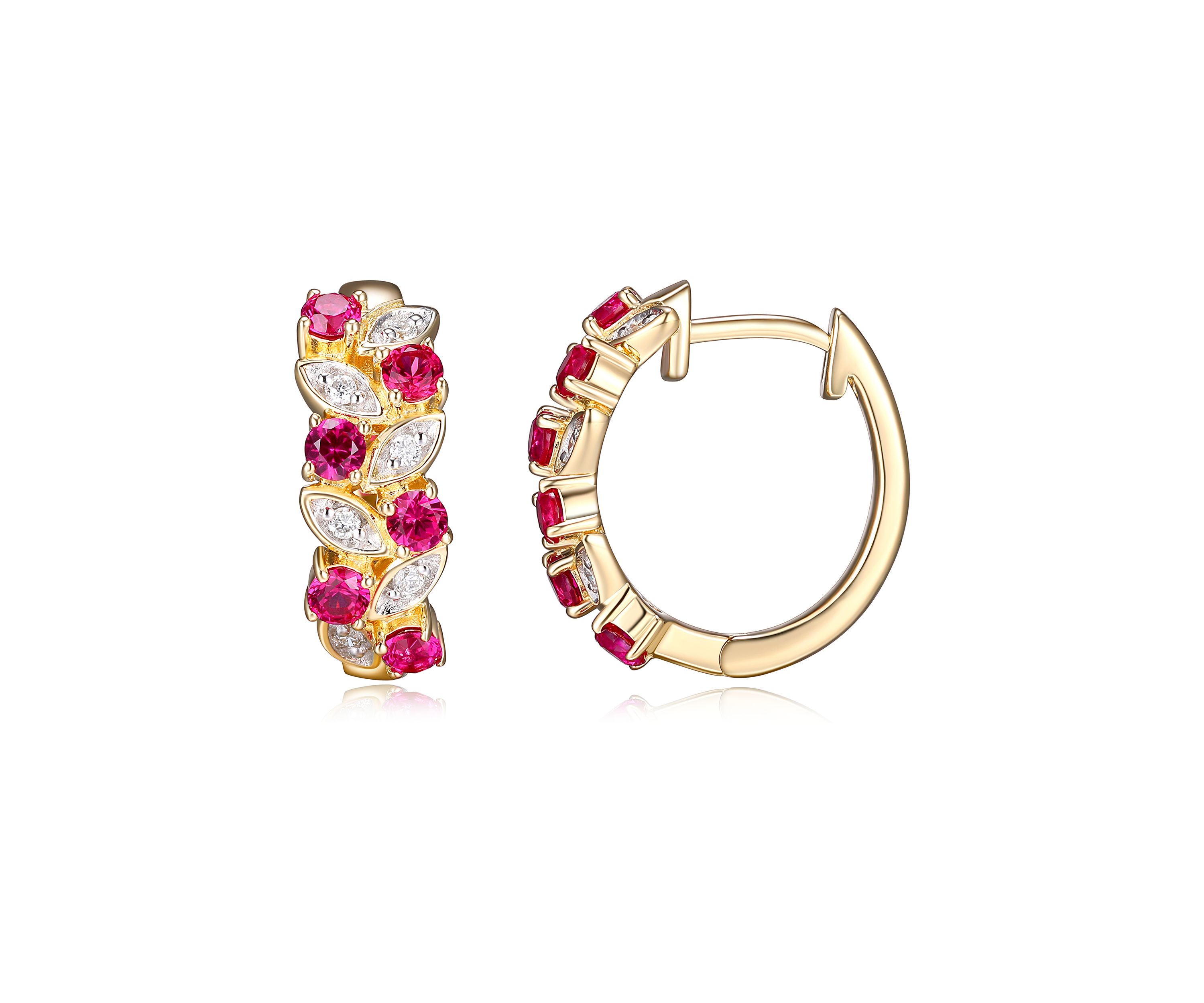Lab Created Diamond and Gemstone Cluster Hoop Earrings in Sterling Silver