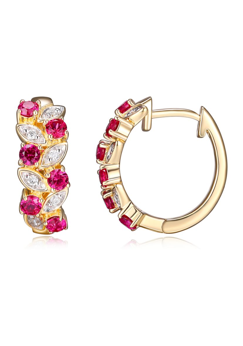 Lab Created Diamond and Gemstone Cluster Hoop Earrings in Sterling Silver