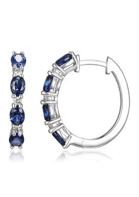 LuxLab Lab Created Lab Grown Diamond and Created Ruby, Emerald or Sapphire Rhodium Plated Sterling Silver Hoop Earrings
