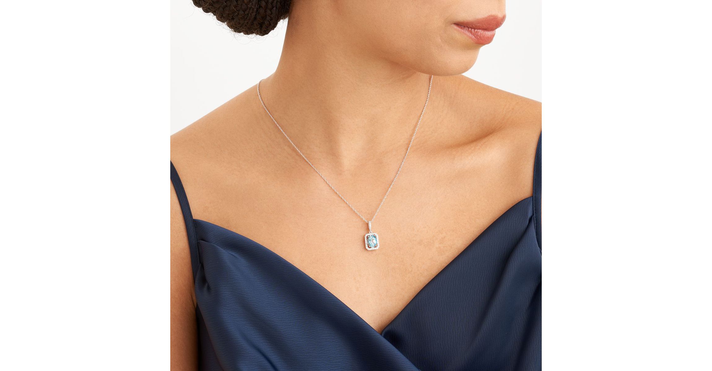 Created Blue and White Sapphire Halo Necklace and Earring Set in Sterling Silver