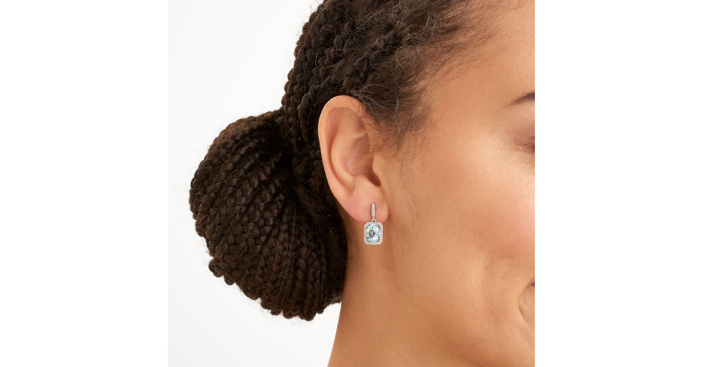 Created Blue and White Sapphire Halo Necklace and Earring Set in Sterling Silver
