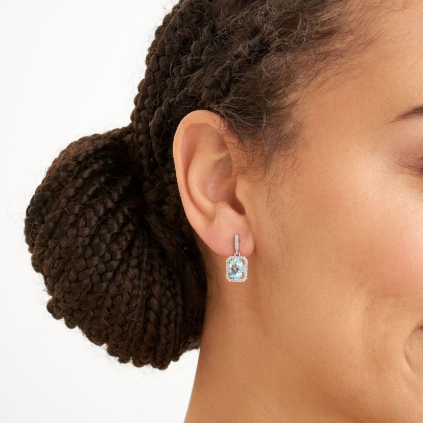 Created Blue and White Sapphire Halo Necklace and Earring Set in Sterling Silver