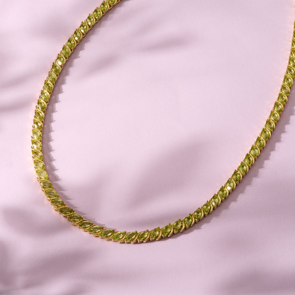 18 Karat Yellow Gold Plated Sterling Silver Genuine Gemstone Marquise Wave Tennis Necklace , 18 Inches