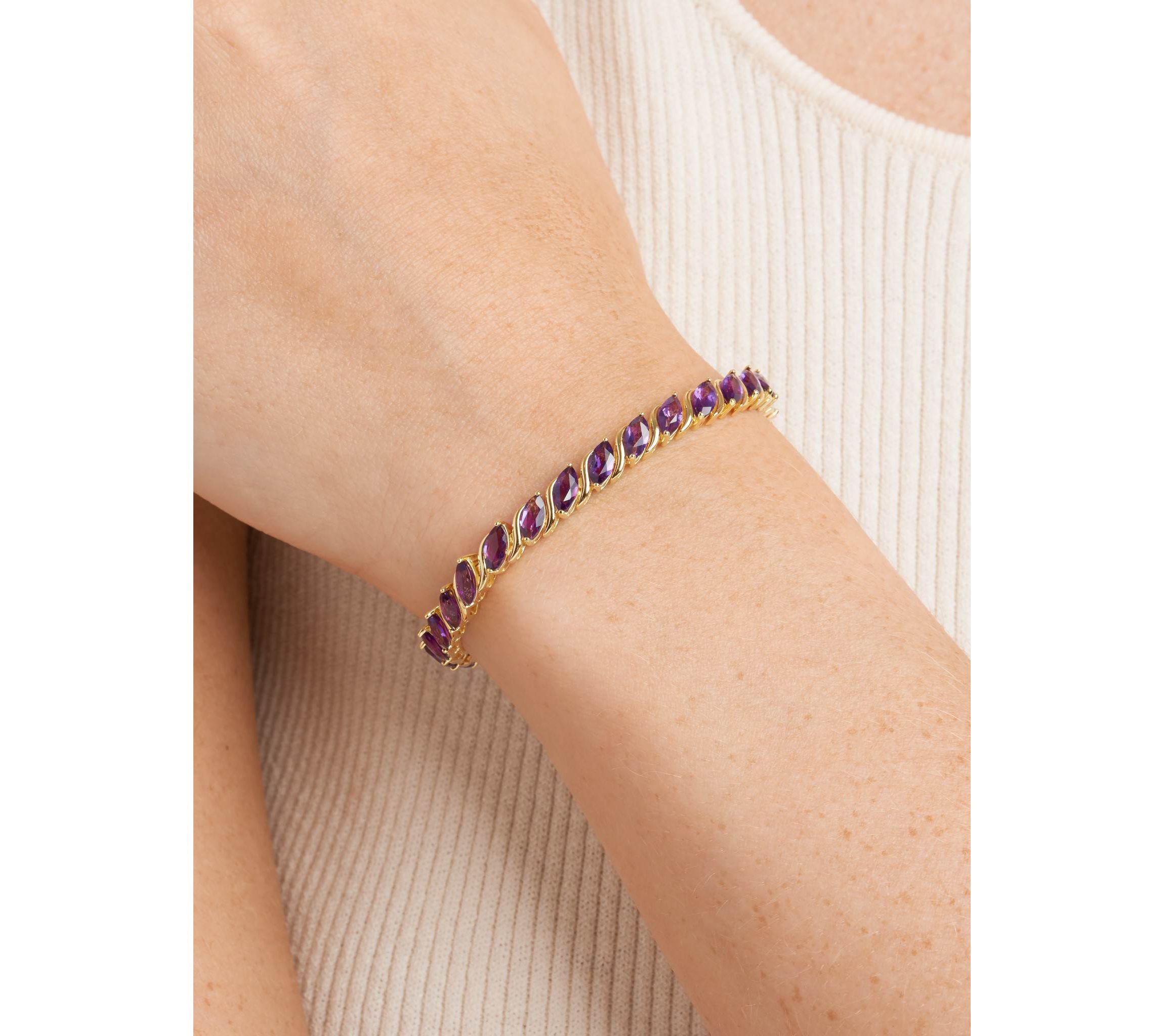 Genuine Gemstone Marquise Wave Tennis Bracelet in 18K Gold Plated Sterling Silver, 7.25"