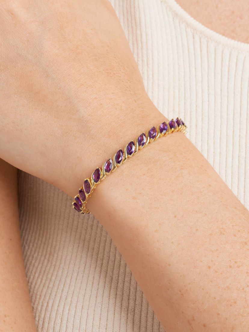 Genuine Gemstone Marquise Wave Tennis Bracelet in 18K Gold Plated Sterling Silver, 7.25"