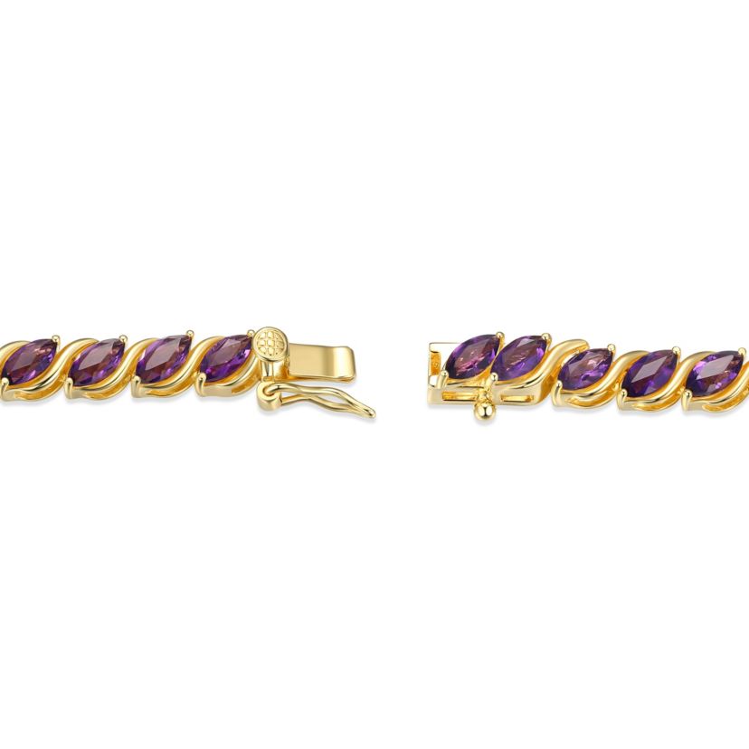 Genuine Gemstone Marquise Wave Tennis Bracelet in 18K Gold Plated Sterling Silver, 7.25"