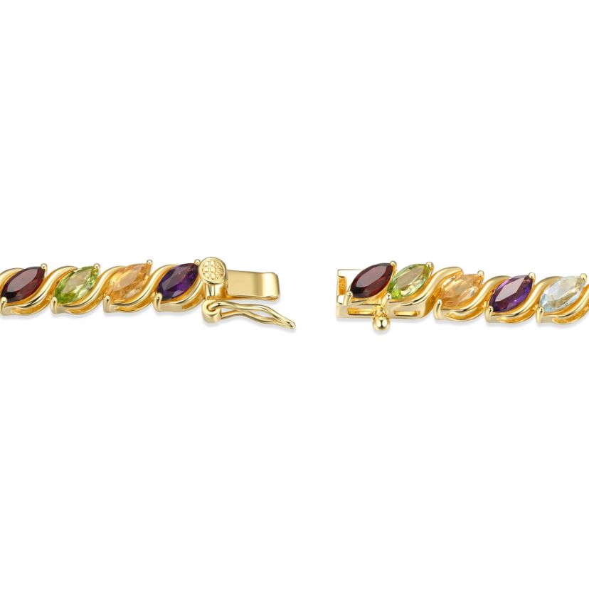 Genuine Gemstone Marquise Wave Tennis Bracelet in 18K Gold Plated Sterling Silver, 7.25"