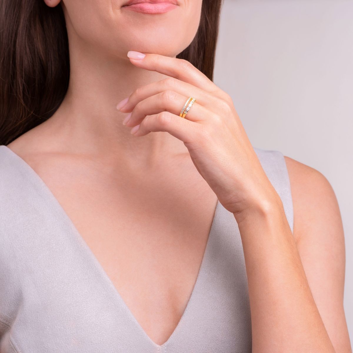 Created White Sapphire Stackable Rings in 18K Yellow Gold Over Sterling Silver