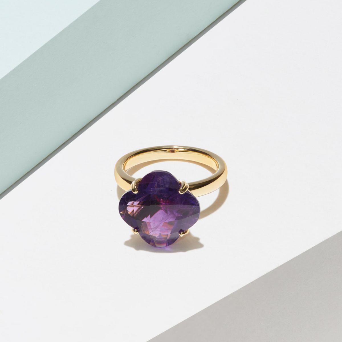 African Amethyst Clover Ring in 18K Yellow Gold Over Sterling Silver