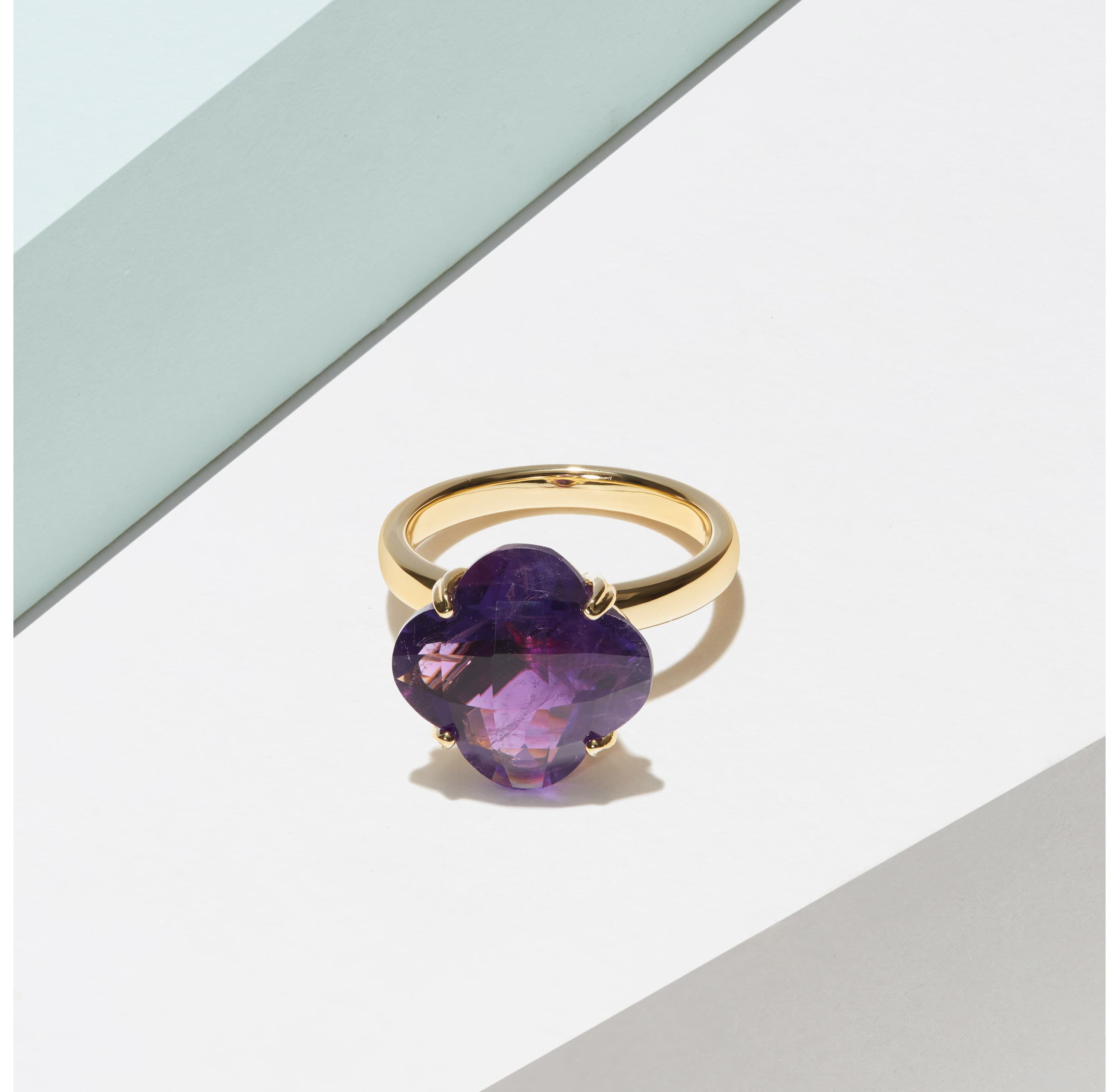 African Amethyst Clover Ring in 18K Yellow Gold Over Sterling Silver
