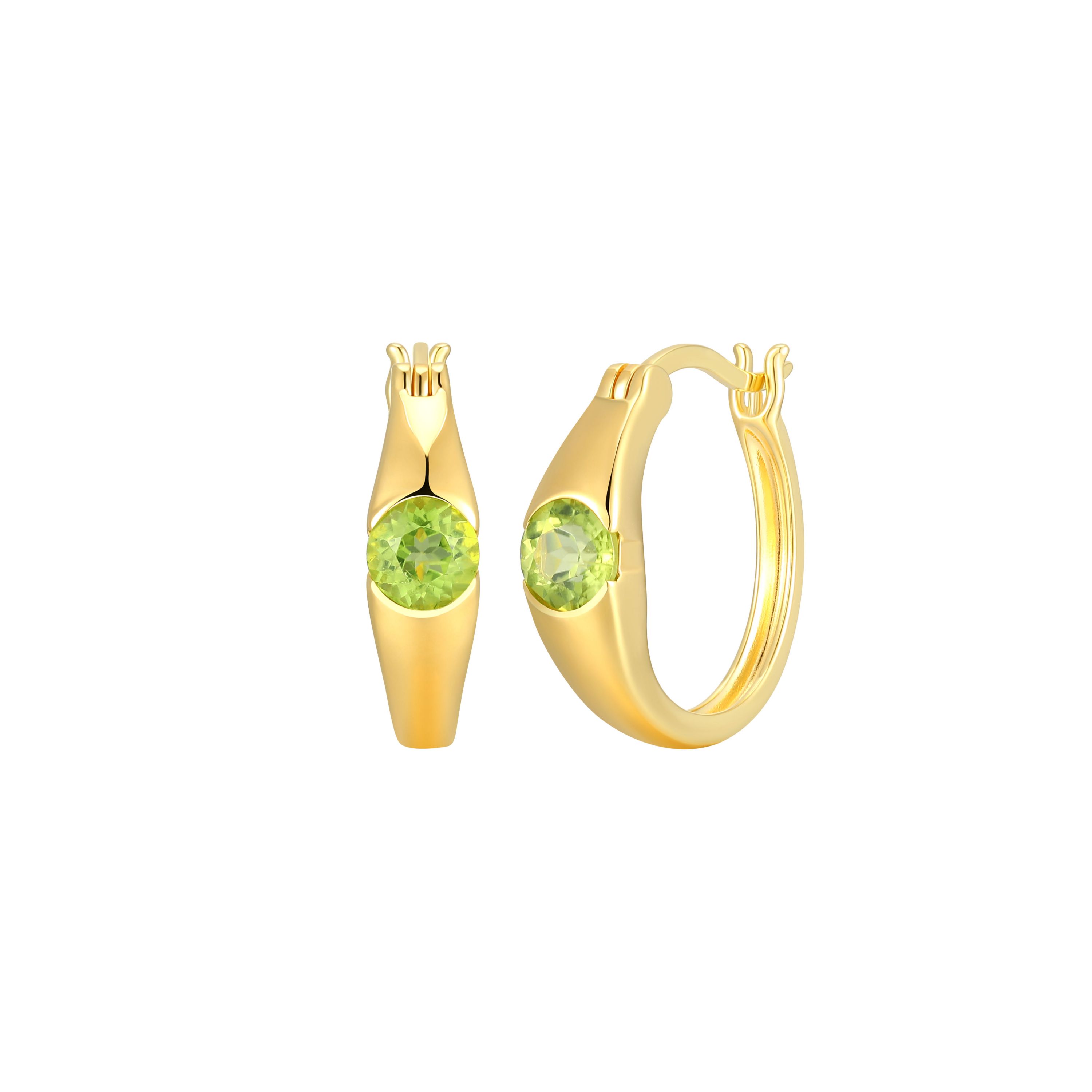 Genuine Garnet Hoop Earrings in 18K Gold-plated Sterling Silver