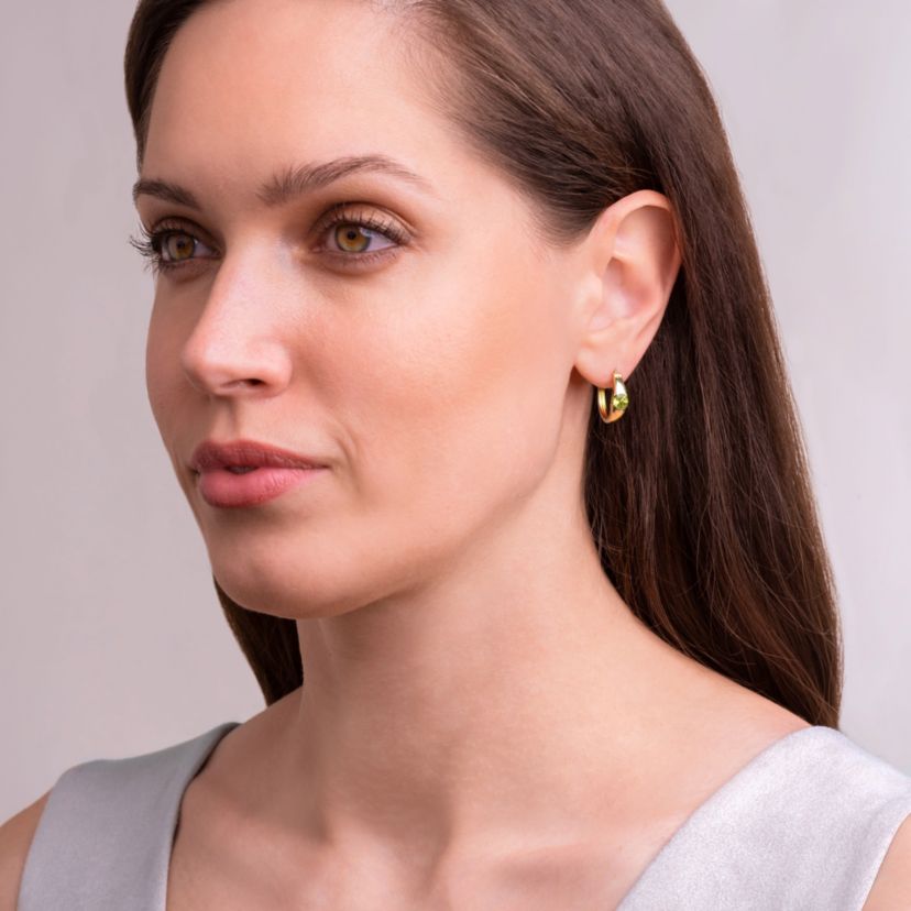 Genuine Garnet Hoop Earrings in 18K Gold-plated Sterling Silver