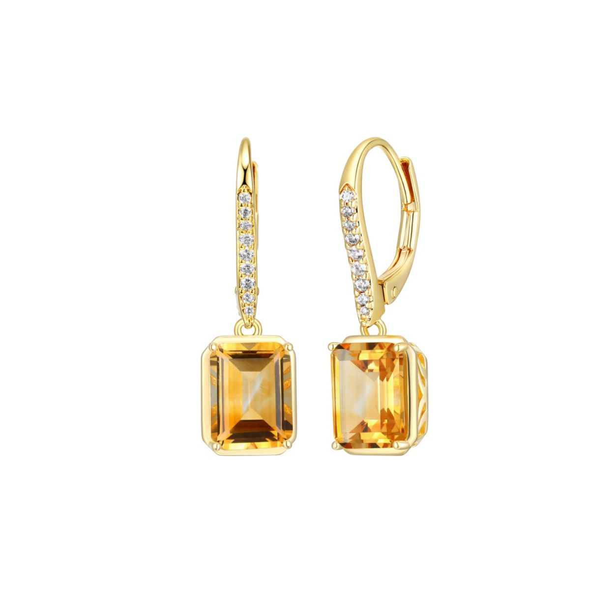 Emerald Cut Genuine Gemstones Leverback Earrings in 18K Gold-plated Sterling Silver