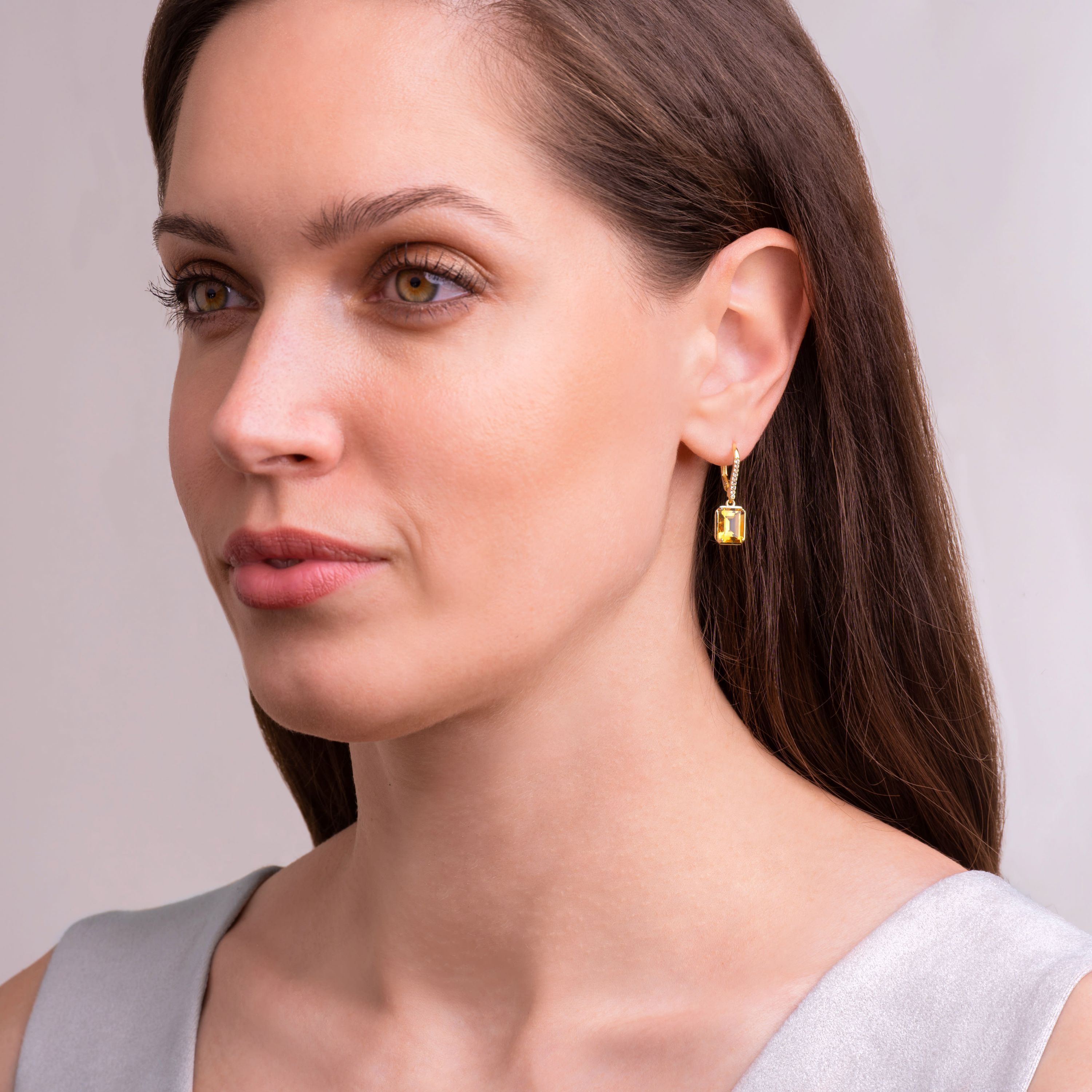 Emerald Cut Genuine Gemstones Leverback Earrings in 18K Gold-plated Sterling Silver