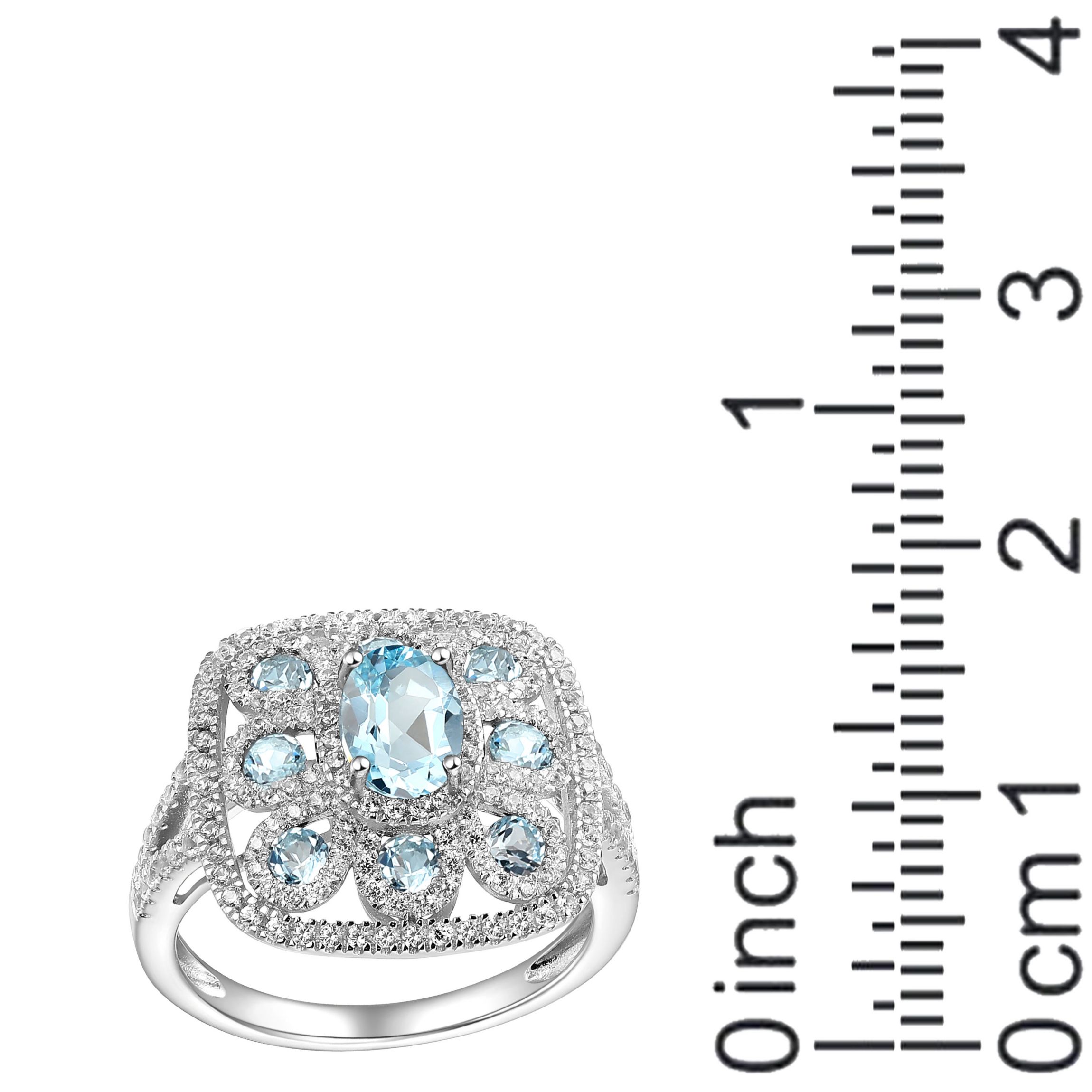 Rhodium Plated Sterling Silver Womens Genuine Sky Blue Topaz or Genuine Amethyst with White Zircon Ring