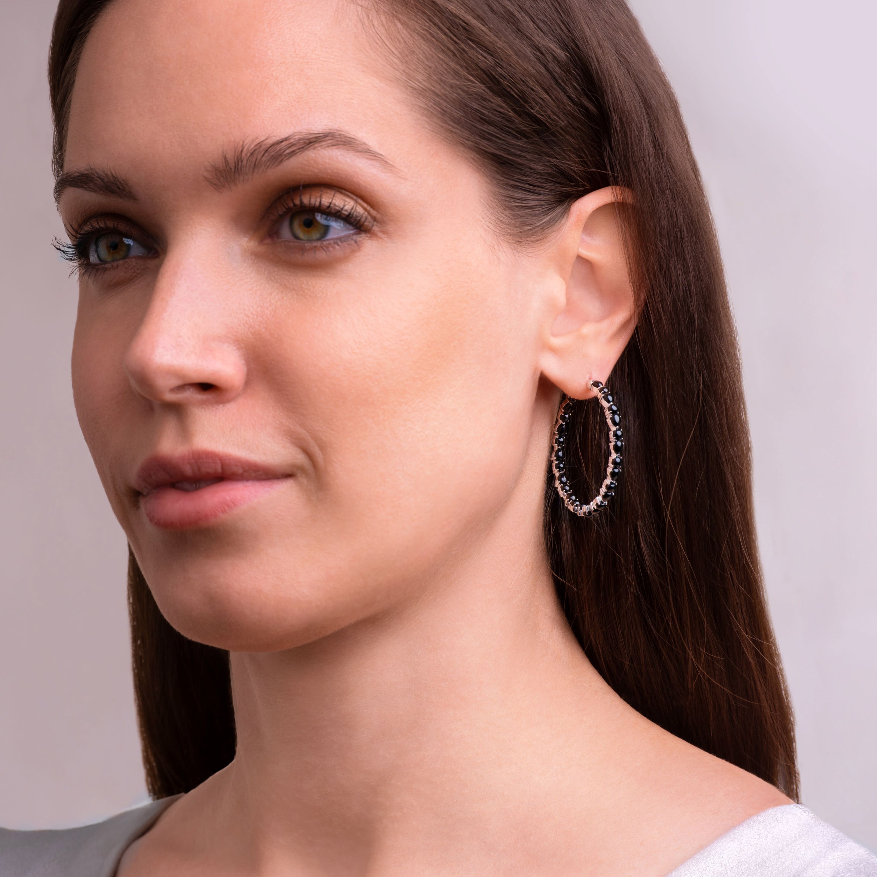 Lab Created Created Opal Inside Outside 40MM Hoop Earrings in Rhodium-plated Sterling Silver