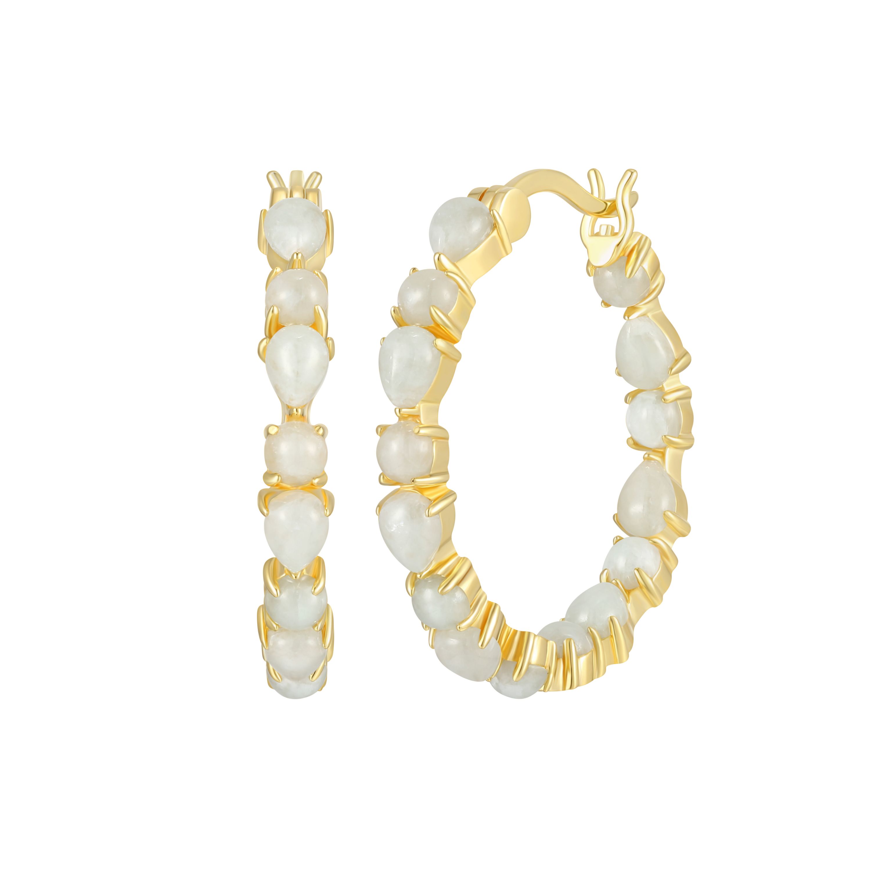 Lab Created Created Opal Inside Outside 25MM Hoop Earrings in 18K Gold-plated Sterling Silver