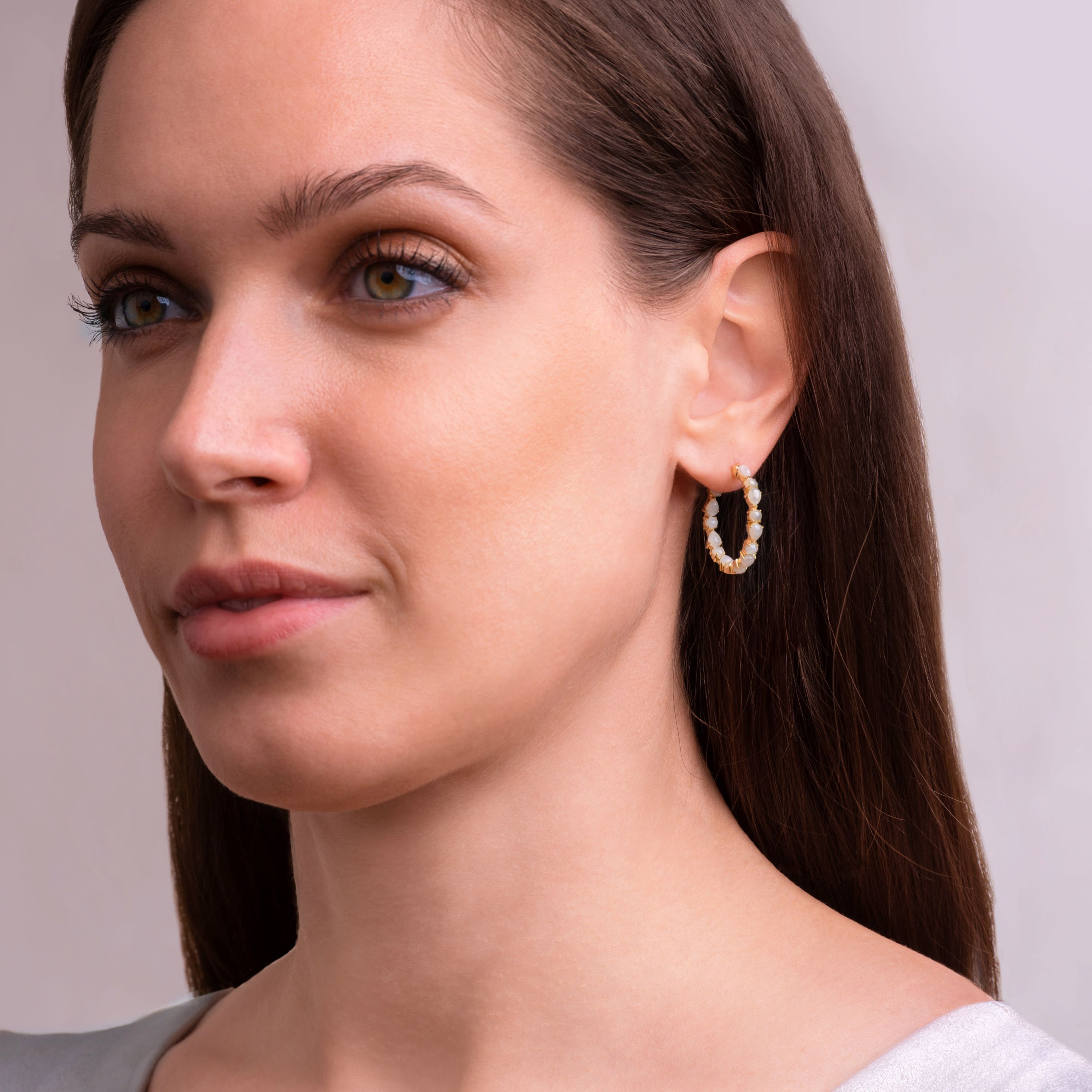 Lab Created Created Opal Inside Outside 25MM Hoop Earrings in 18K Gold-plated Sterling Silver
