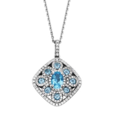 Aurealis Genuine Blue Topaz or Amethyst Rhodium Plated Sterling Silver Necklace, 18 in