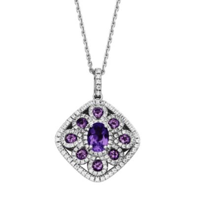Aurealis Genuine Blue Topaz or Amethyst Rhodium Plated Sterling Silver Necklace