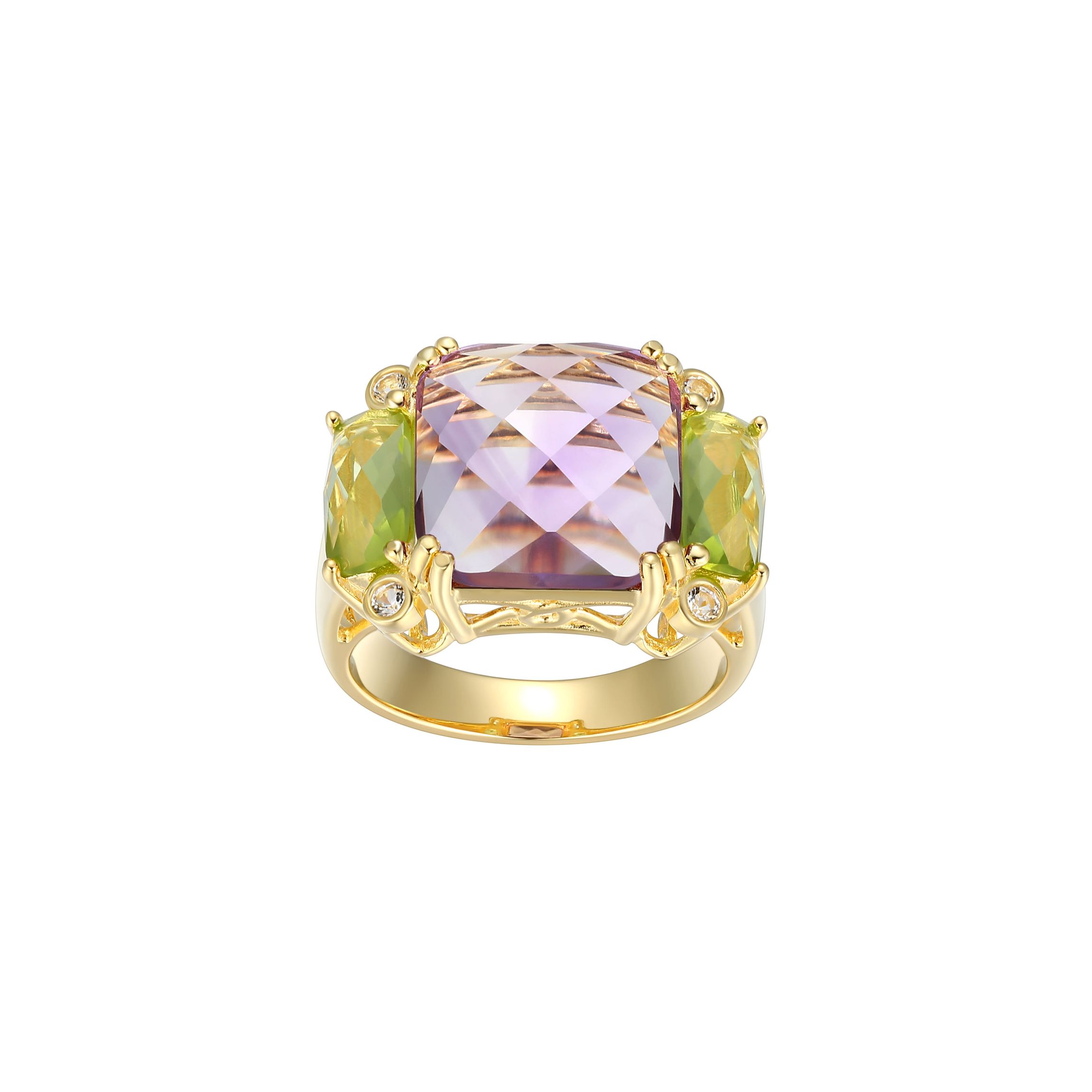 Genuine Amethyst and Peridot Ring in 18K Gold-plated Sterling Silver