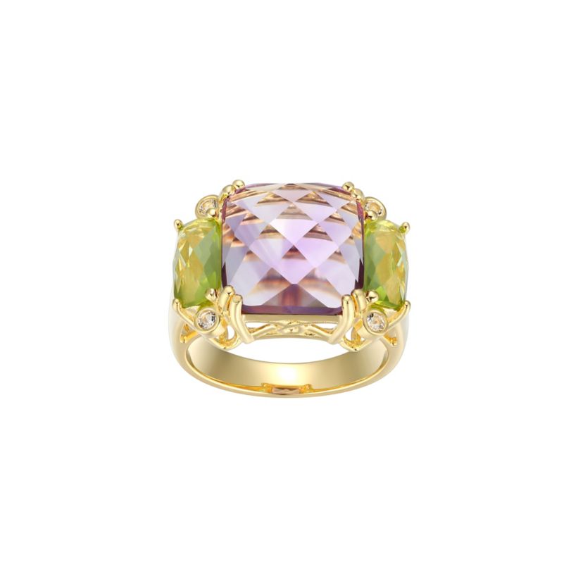 Genuine Amethyst and Peridot Ring in 18K Gold-plated Sterling Silver