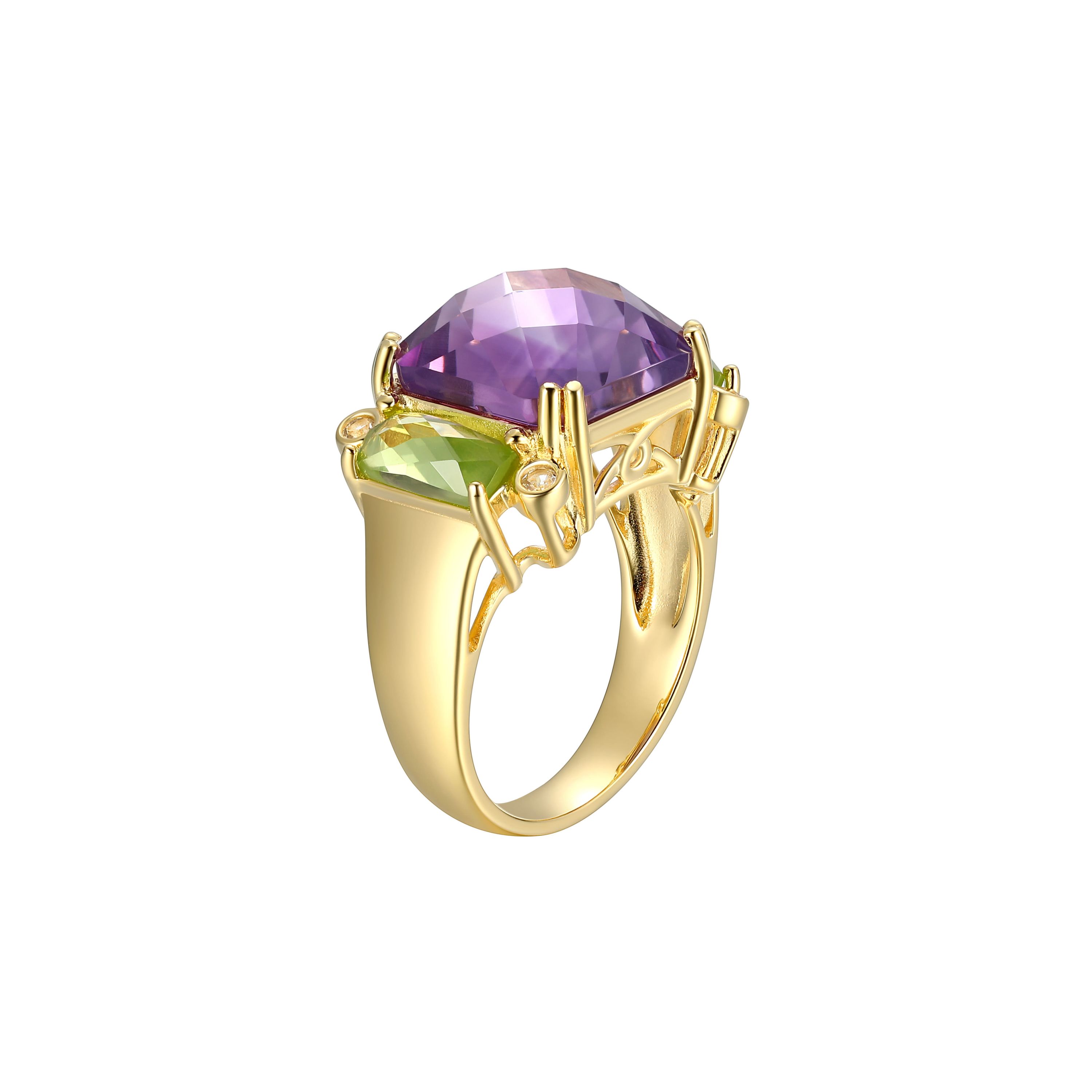 Genuine Amethyst and Peridot Ring in 18K Gold-plated Sterling Silver