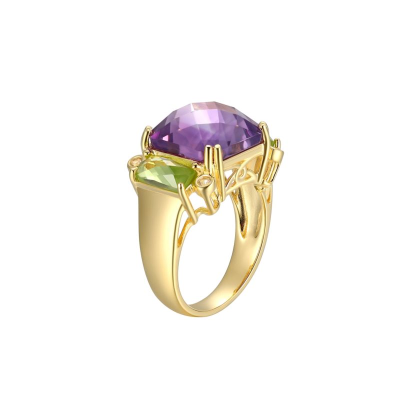 Genuine Amethyst and Peridot Ring in 18K Gold-plated Sterling Silver